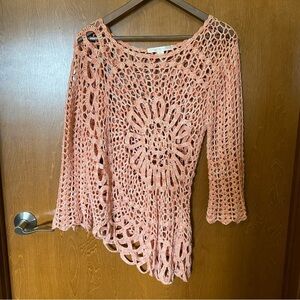 Pink Crochet Knit Top. Boston Proper size large